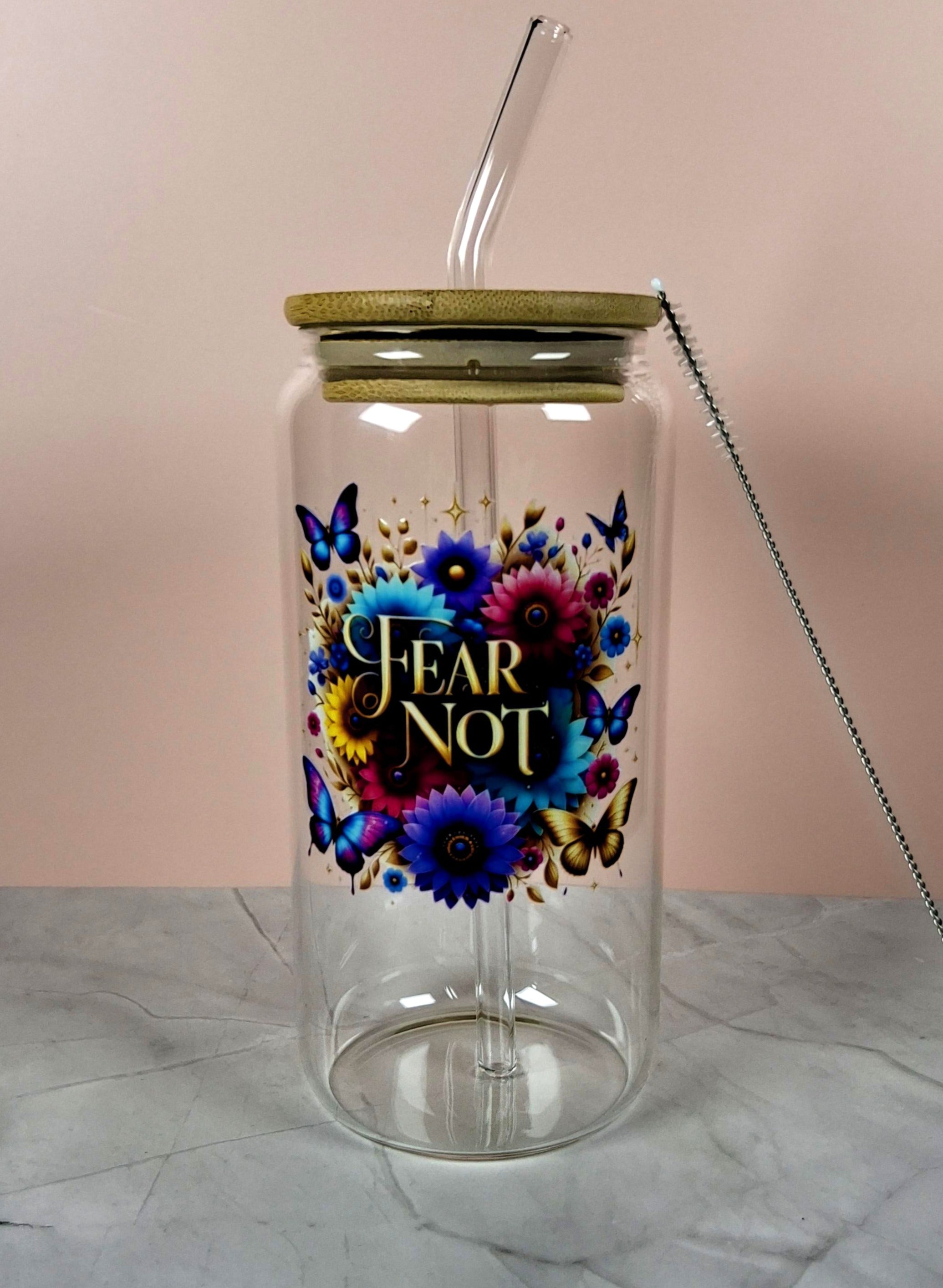 16oz The Lord Inspirational Glass Tumblers with Bamboo Lid, Glass Straw, & Straw Cleaner