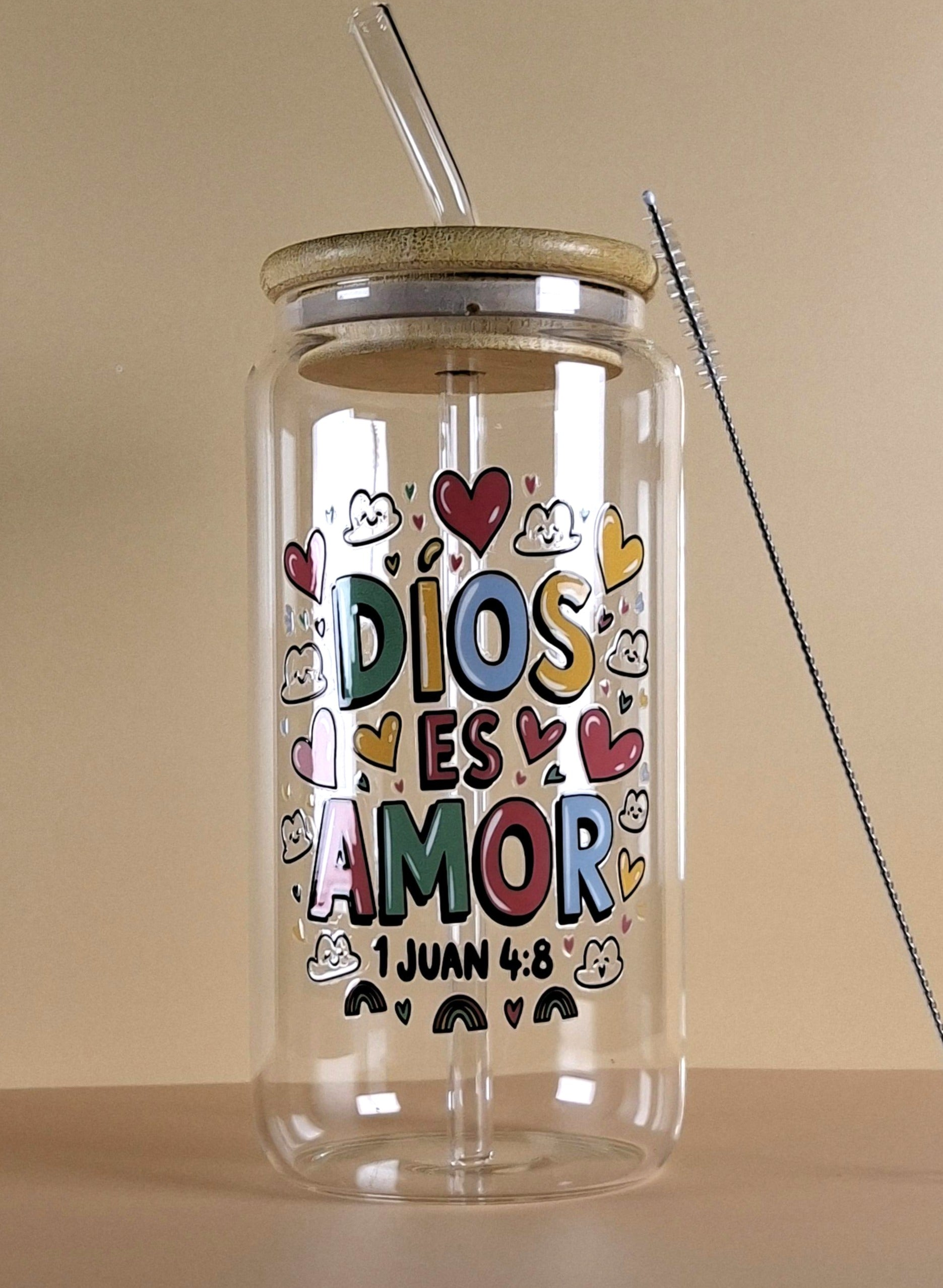 16oz Spanish Bible Verses Glass Tumblers with Bamboo Lid, Glass Straw, & Straw Cleaner