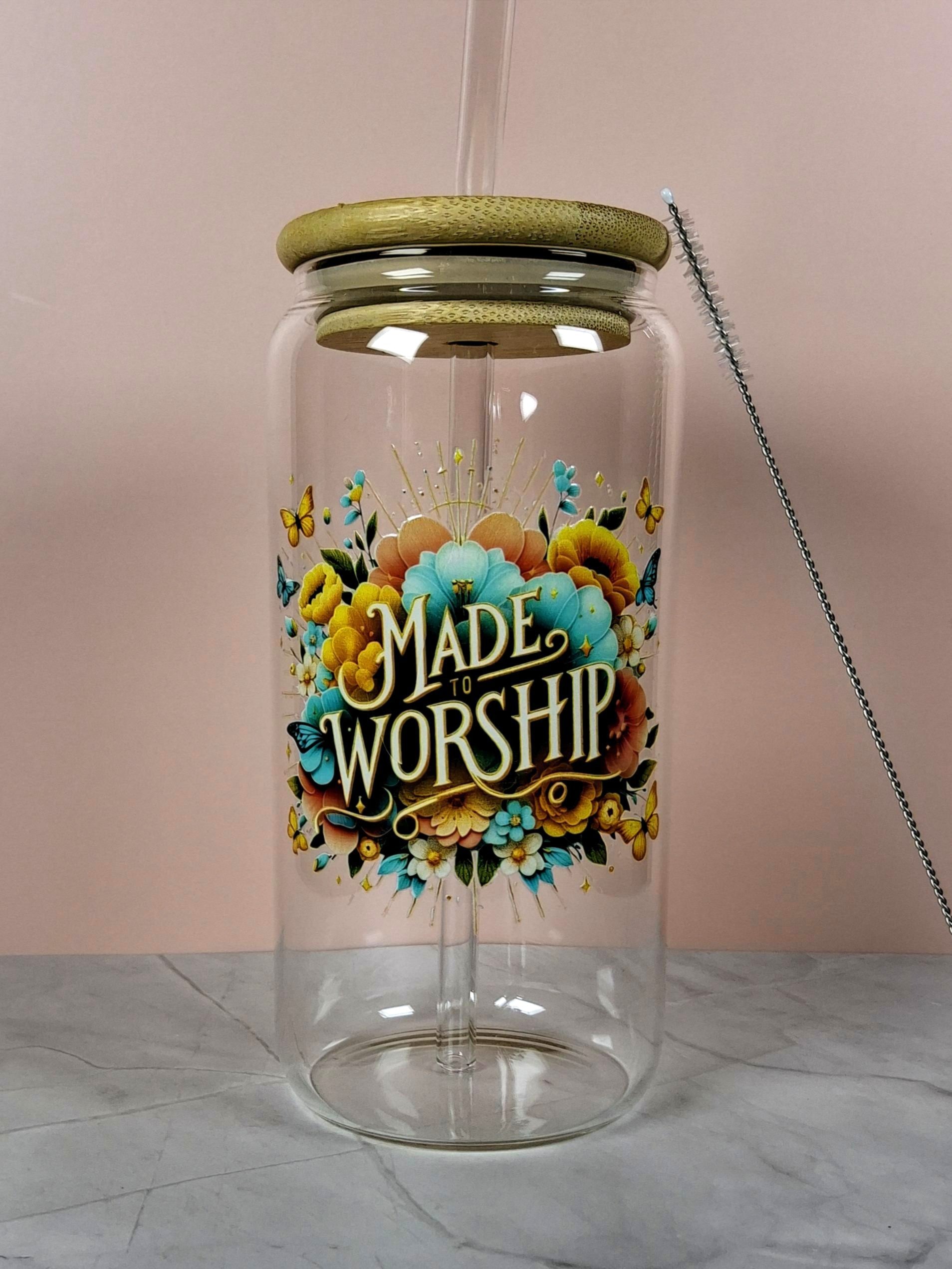 16oz The Lord Inspirational Glass Tumblers with Bamboo Lid, Glass Straw, & Straw Cleaner