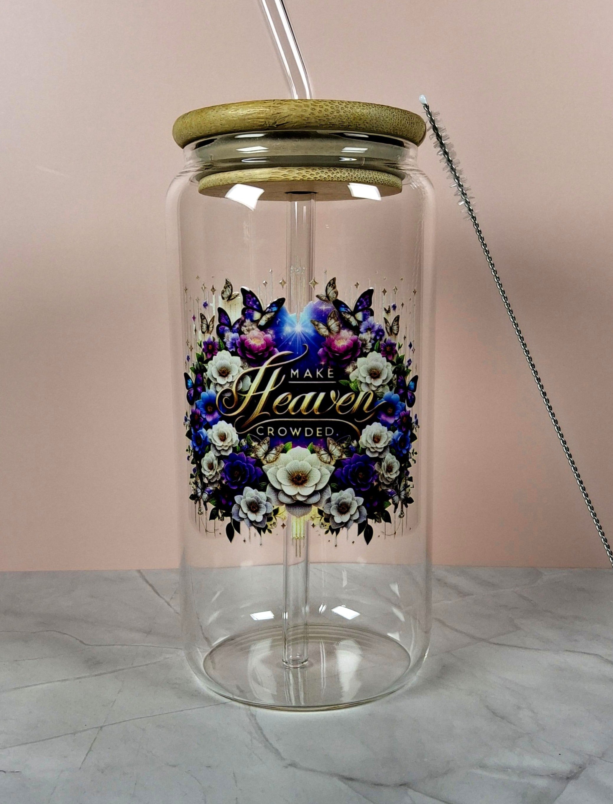 16oz The Lord Inspirational Glass Tumblers with Bamboo Lid, Glass Straw, & Straw Cleaner