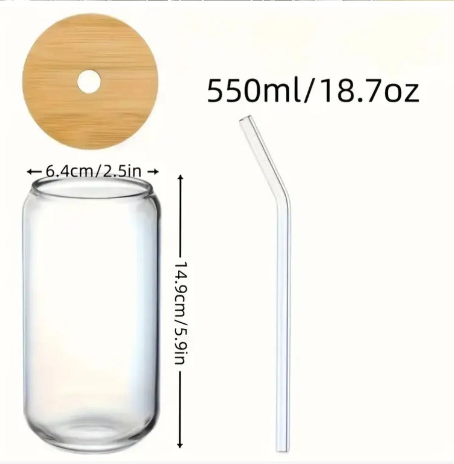 16oz Spanish Bible Verses Glass Tumblers with Bamboo Lid, Glass Straw, & Straw Cleaner