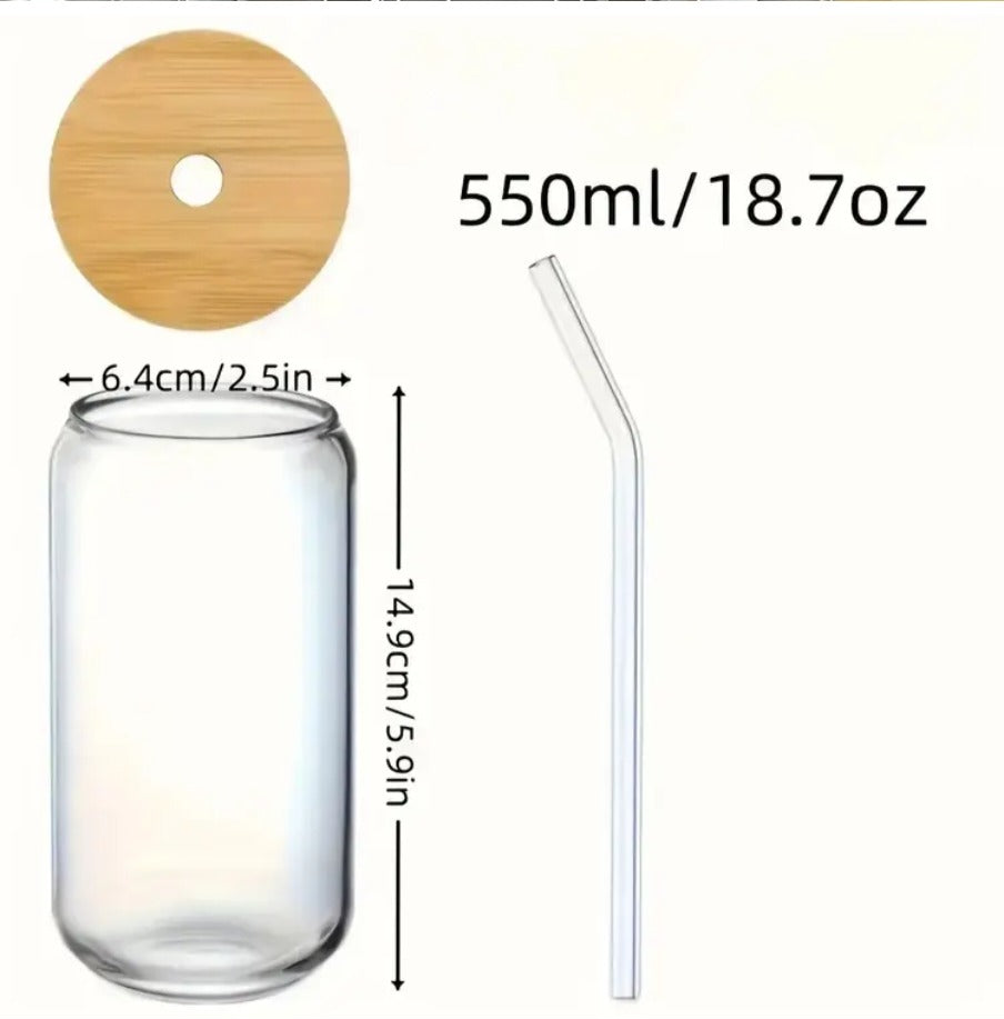 16oz Wine Lovers Glass Tumblers with Bamboo Lid, Glass Straw, & Straw Cleaner