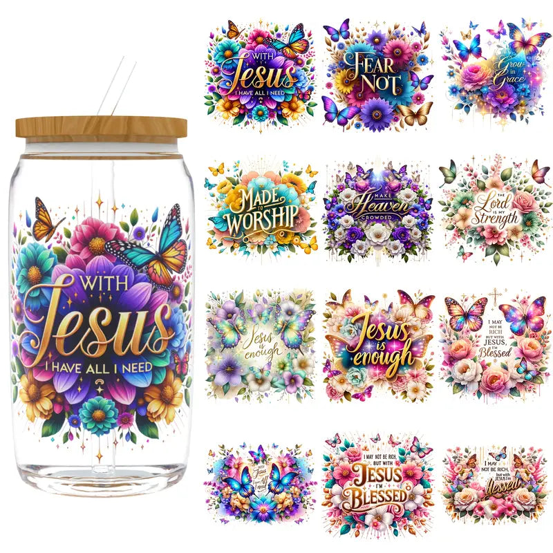16oz The Lord Inspirational Glass Tumblers with Bamboo Lid, Glass Straw, & Straw Cleaner