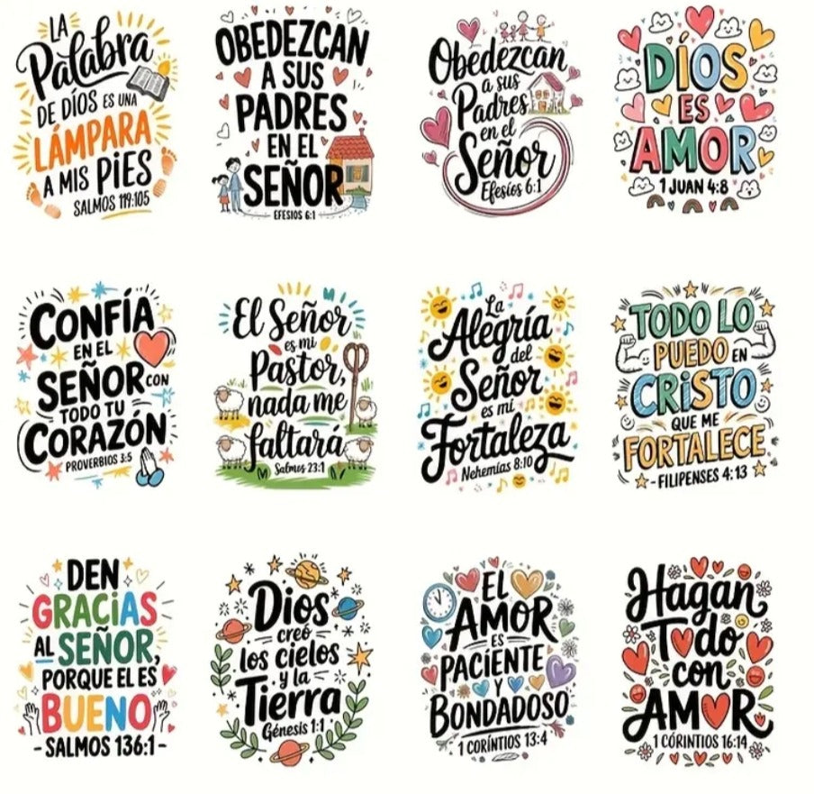 16oz Spanish Bible Verses Glass Tumblers with Bamboo Lid, Glass Straw, & Straw Cleaner